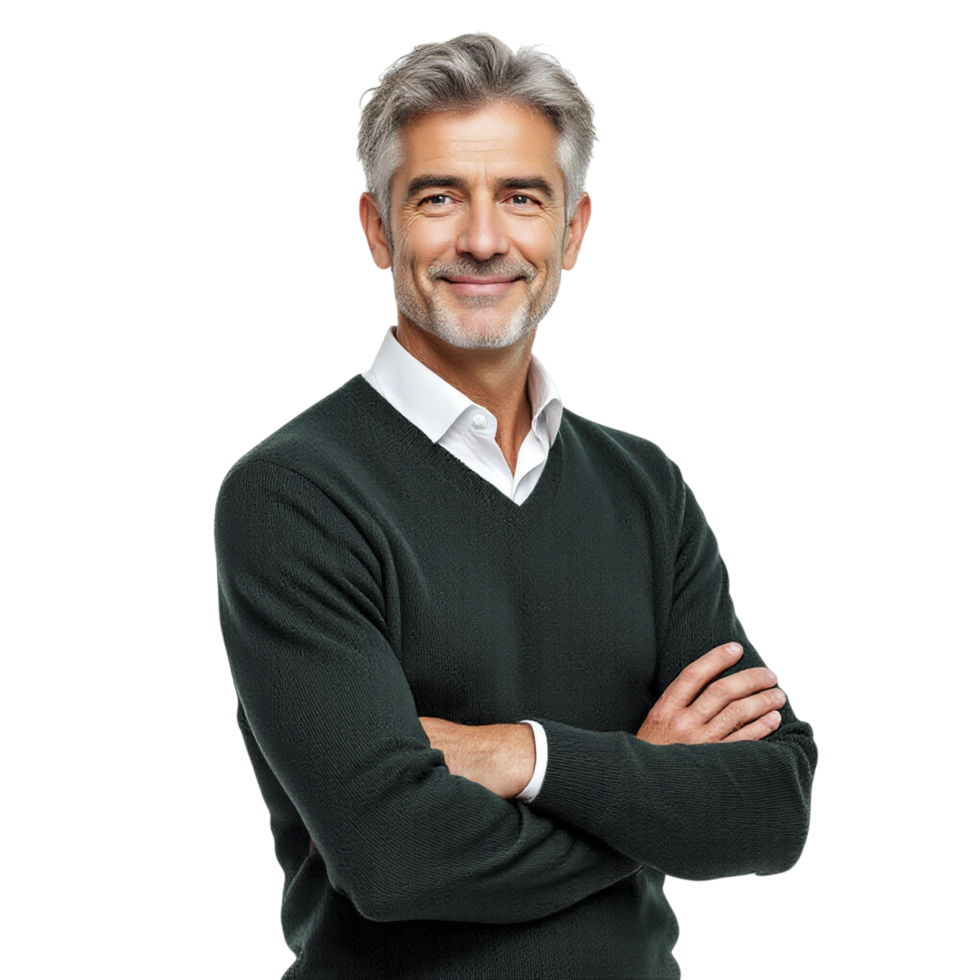 A man in a sweater standing with his arms crossed png