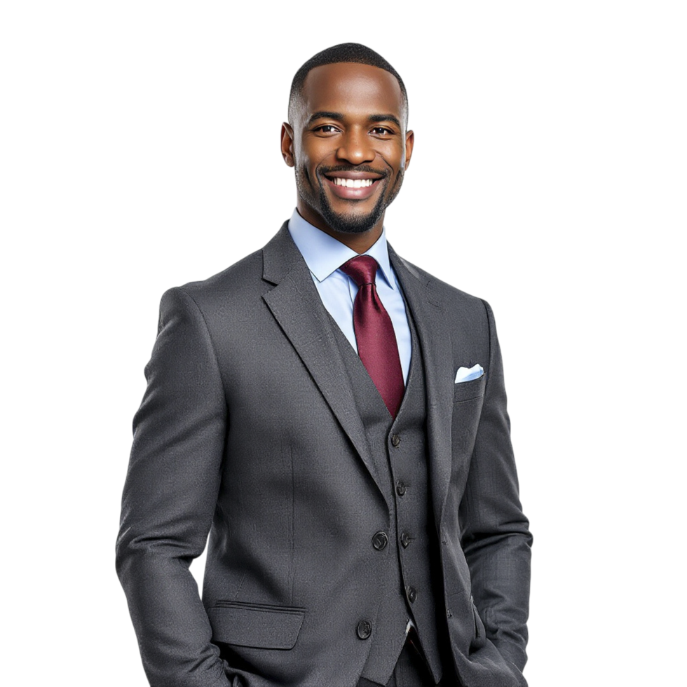 A smiling black man in a suit png