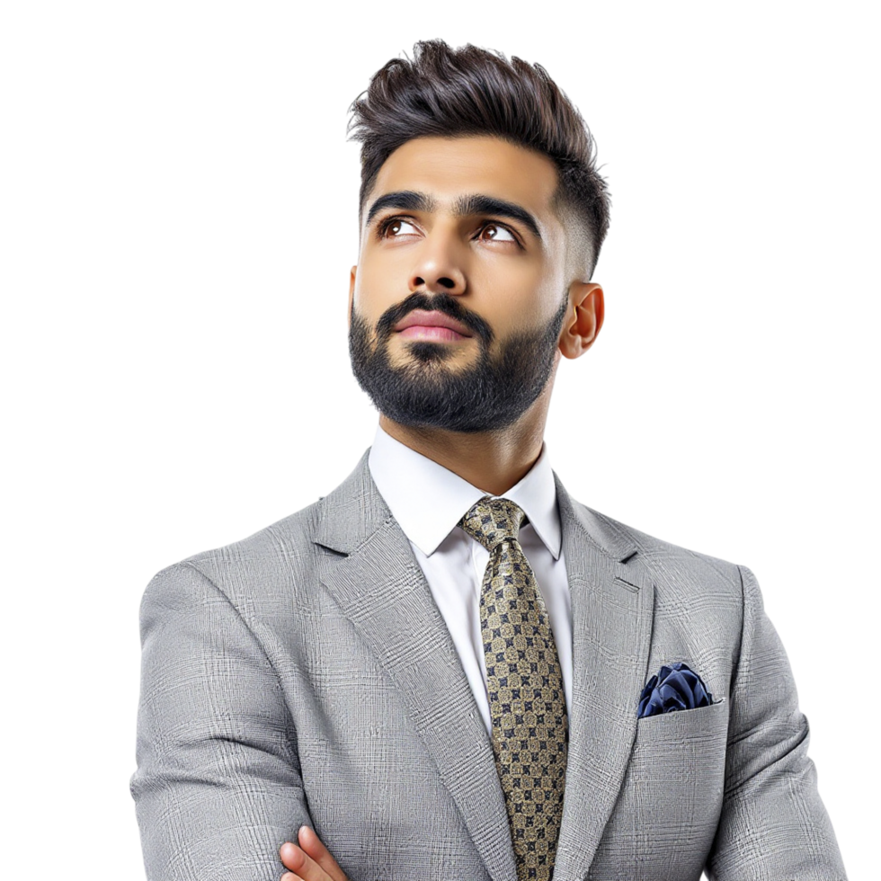 A man with a beard and suit looking up png