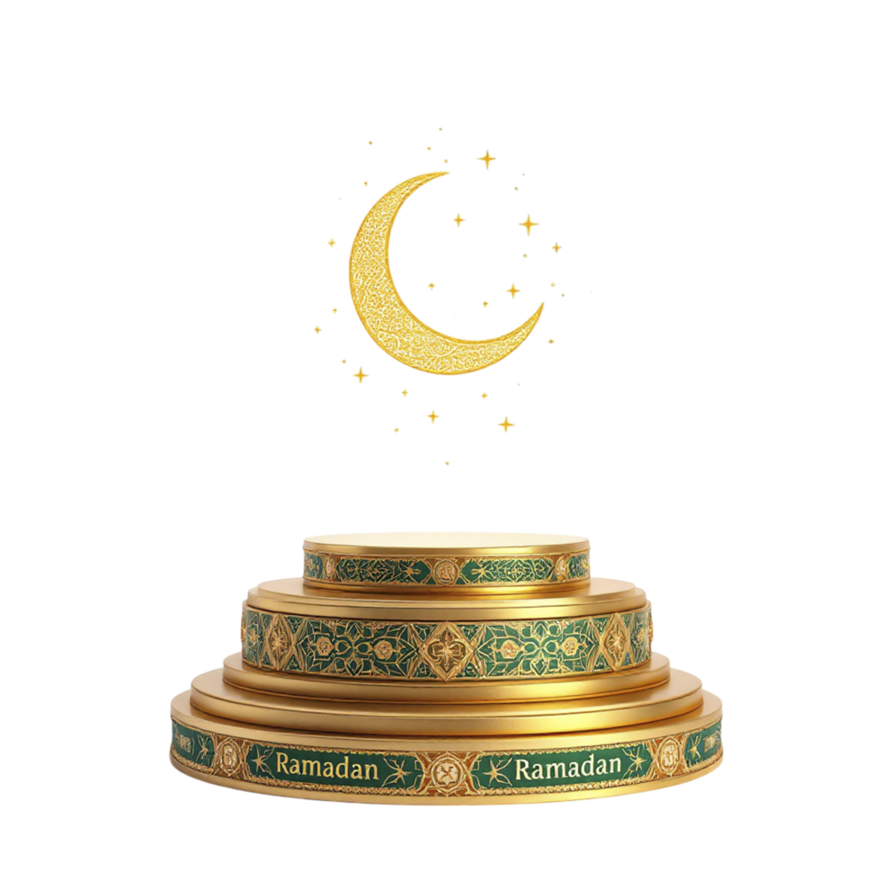 A gold crescent and star on top of a stack of candles png