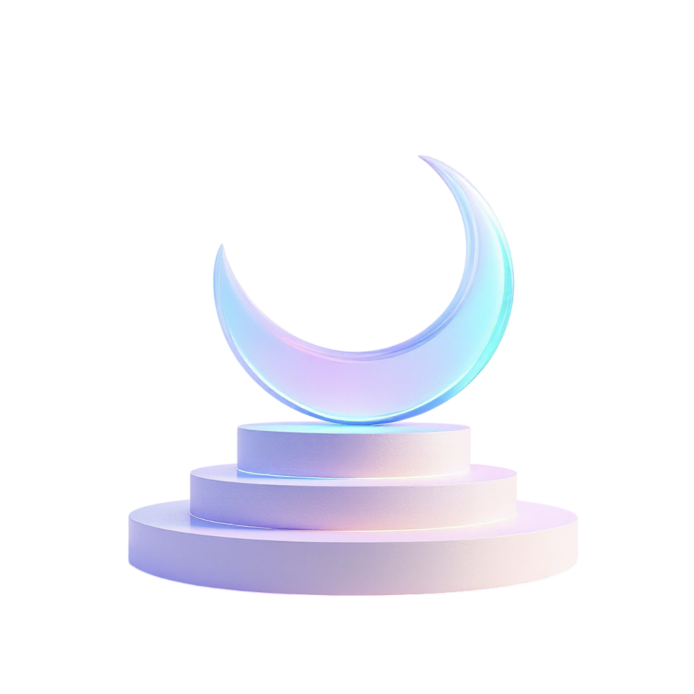 Moon crescent on pedestal isolated on black background 3d render png