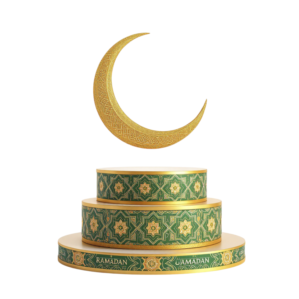 A three tiered cake with a crescent on top png