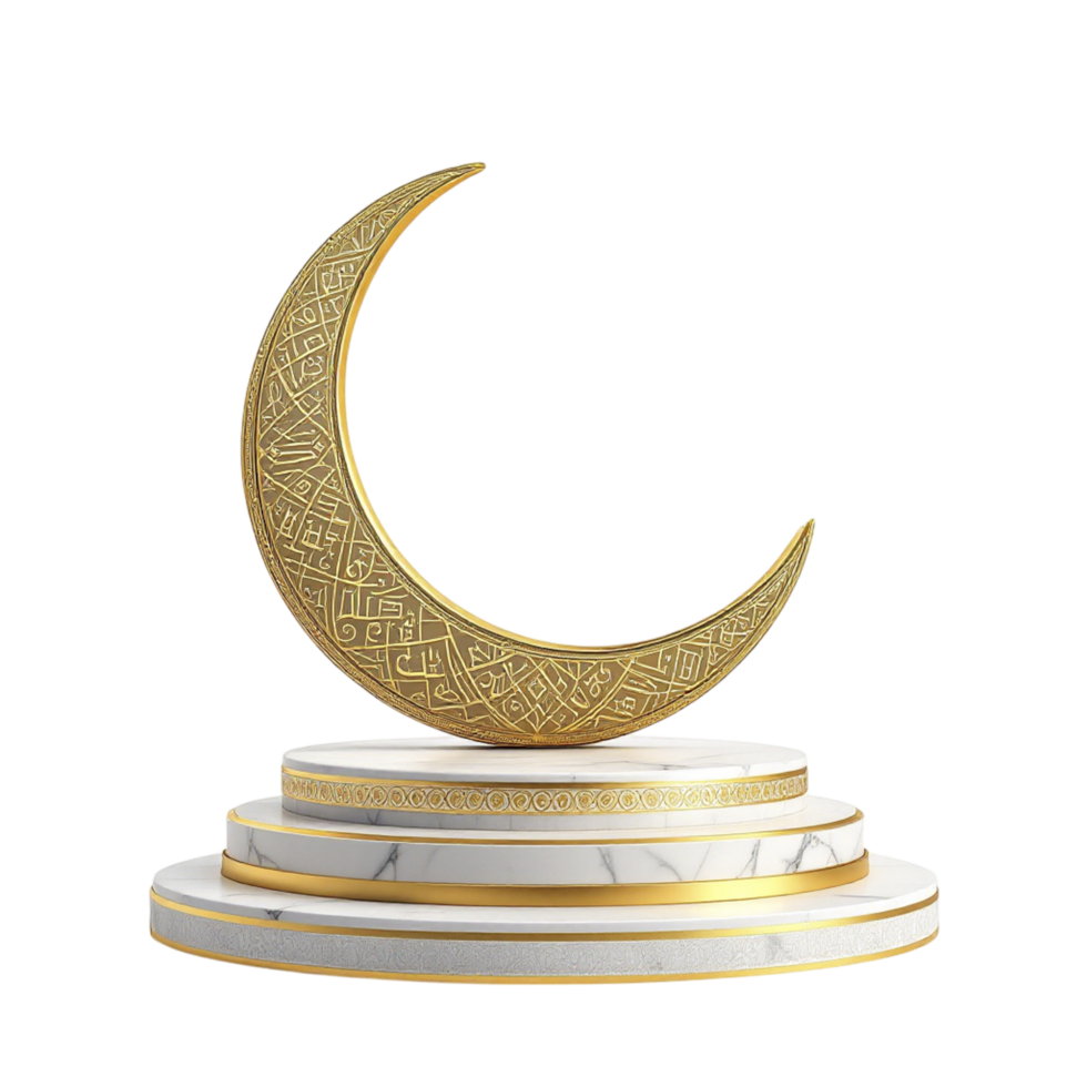 Golden crescent on a pedestal with a black background png