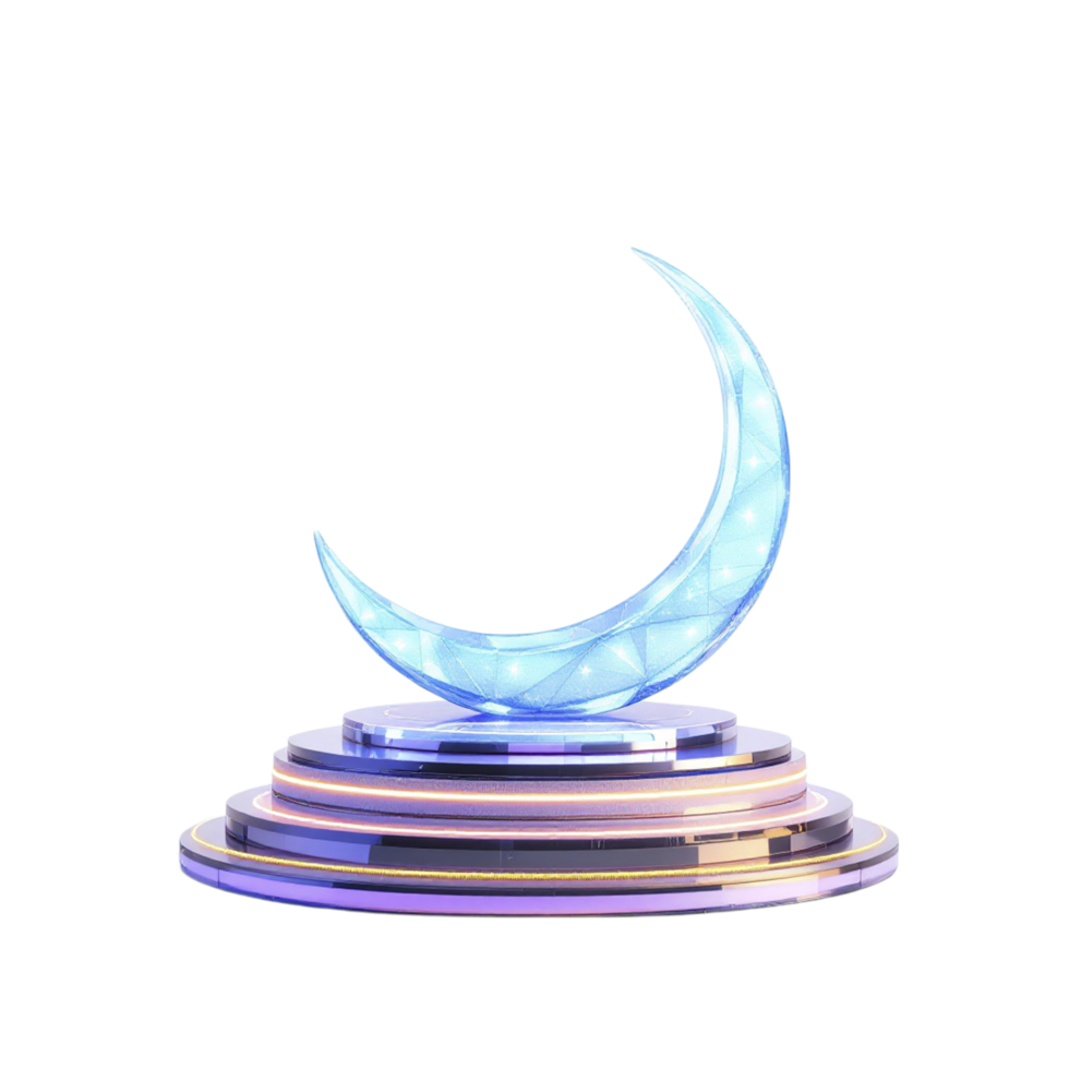 Moon on a pedestal with glowing blue light png