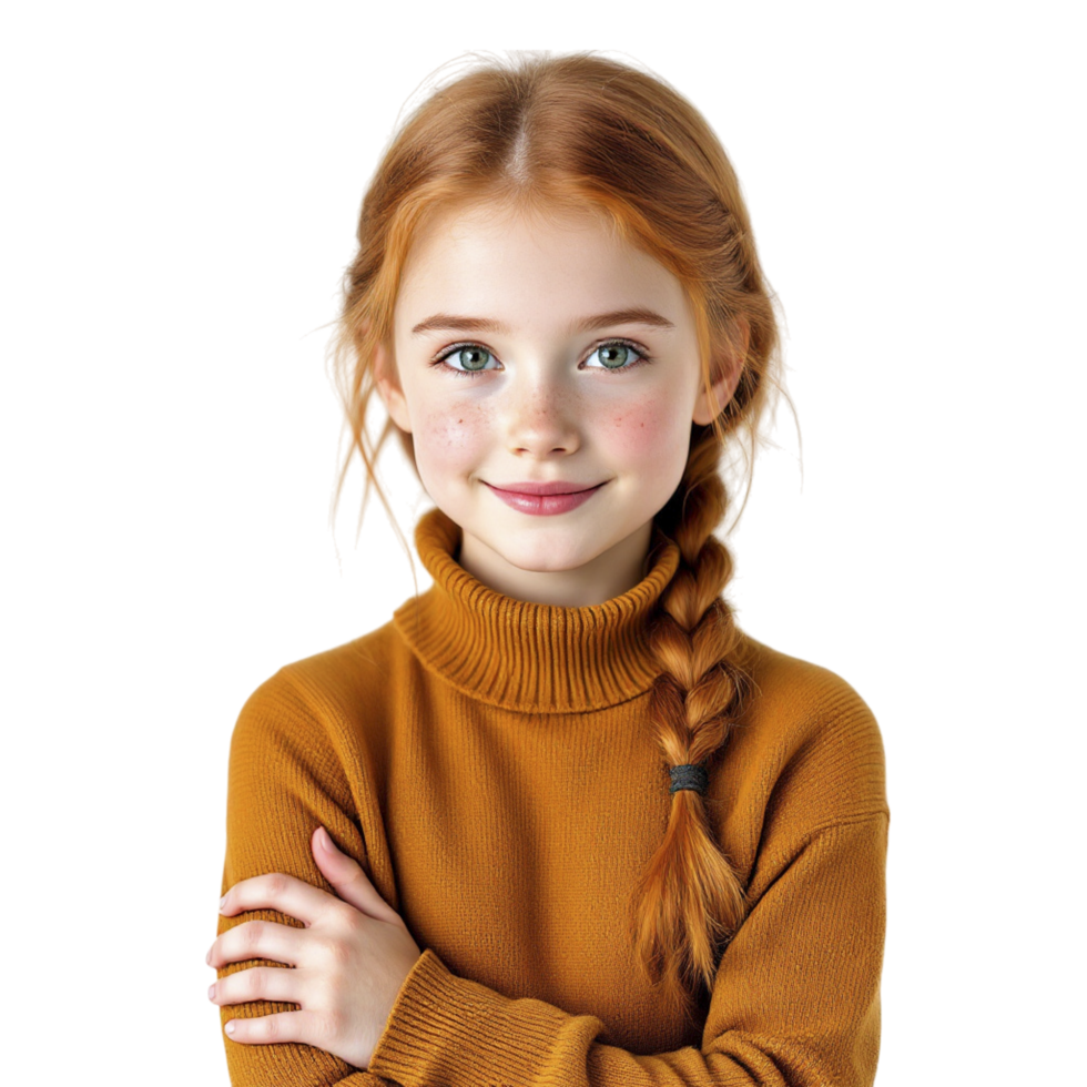A little girl in a brown sweater posing for the camera png