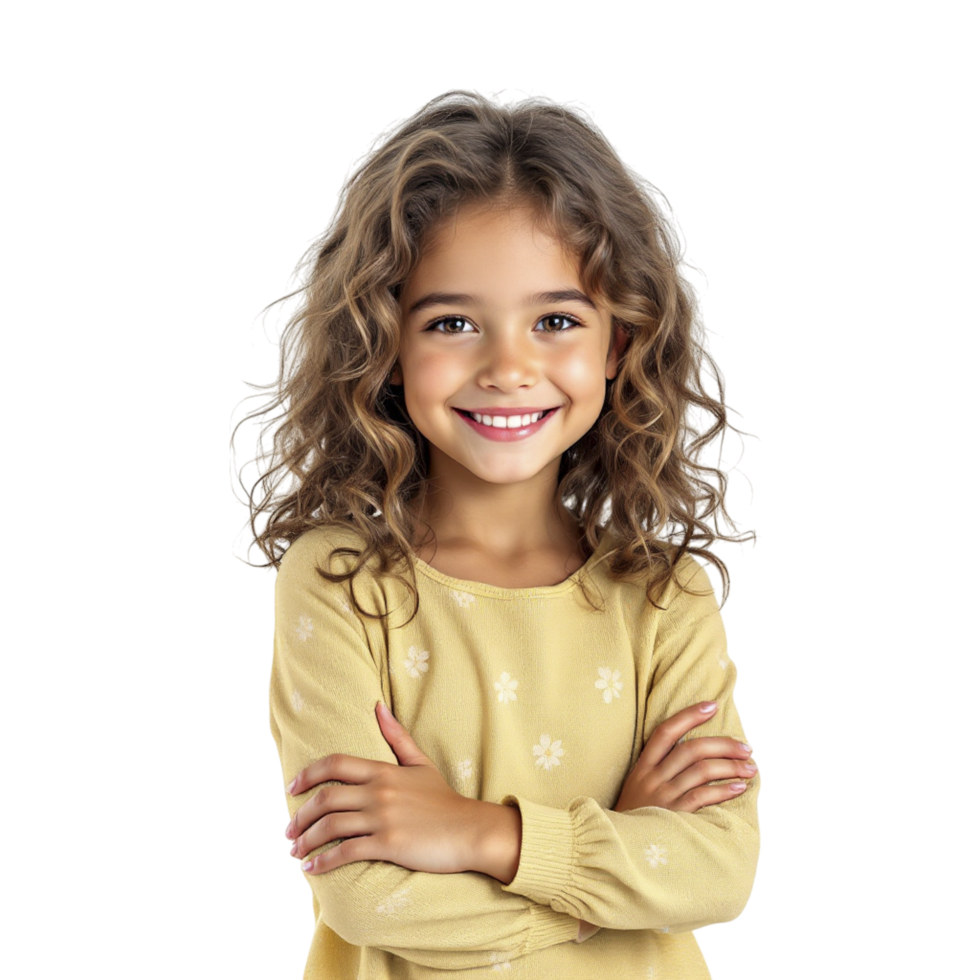A little girl with curly hair smiling png