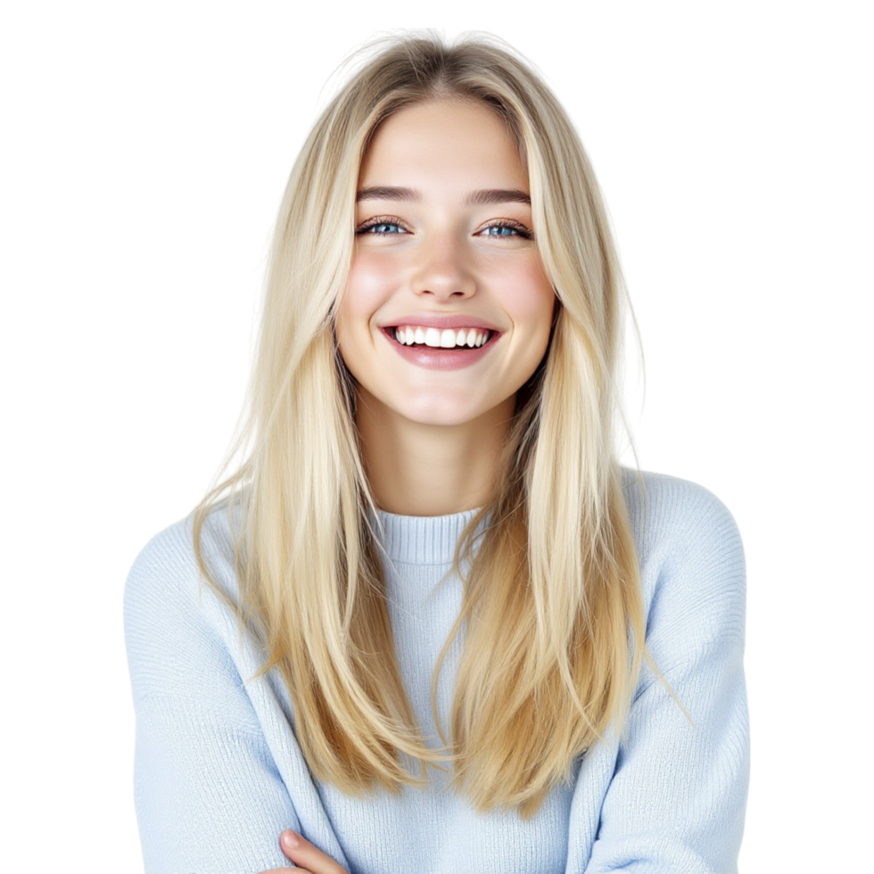 A beautiful blonde woman smiling png