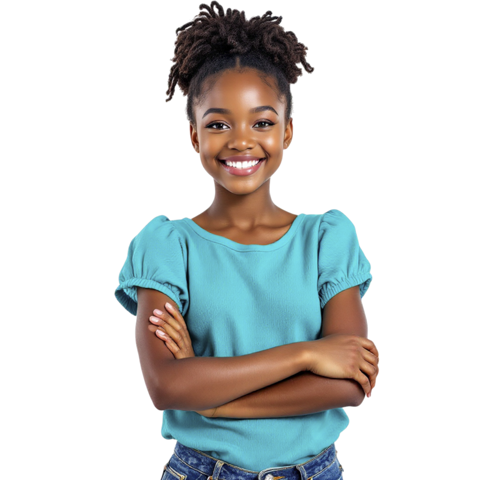 A young african american girl smiling png