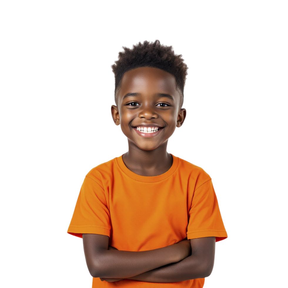 A young african american boy in an orange t - shirt png