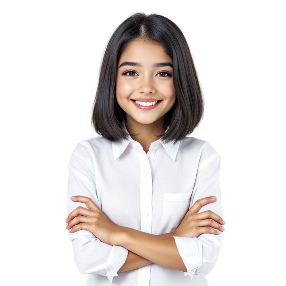 Portrait of a young asian girl with her arms crossed png