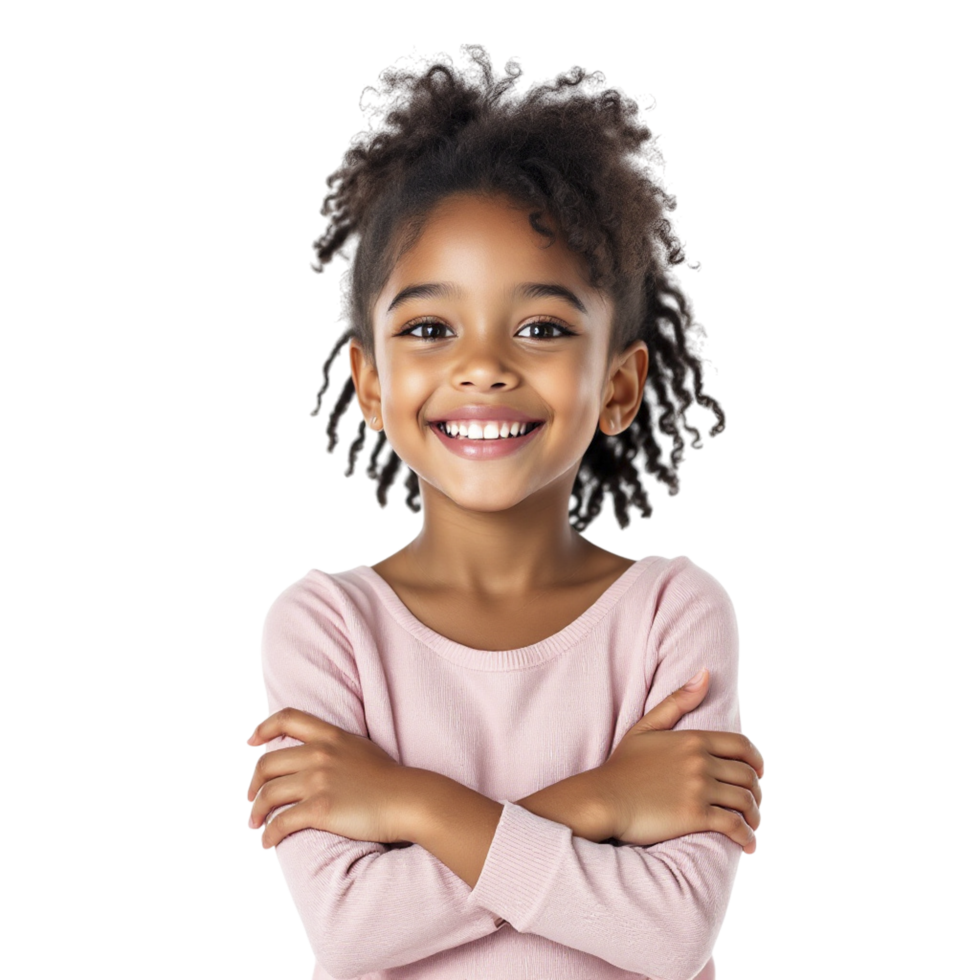 A little girl with curly hair is smiling png