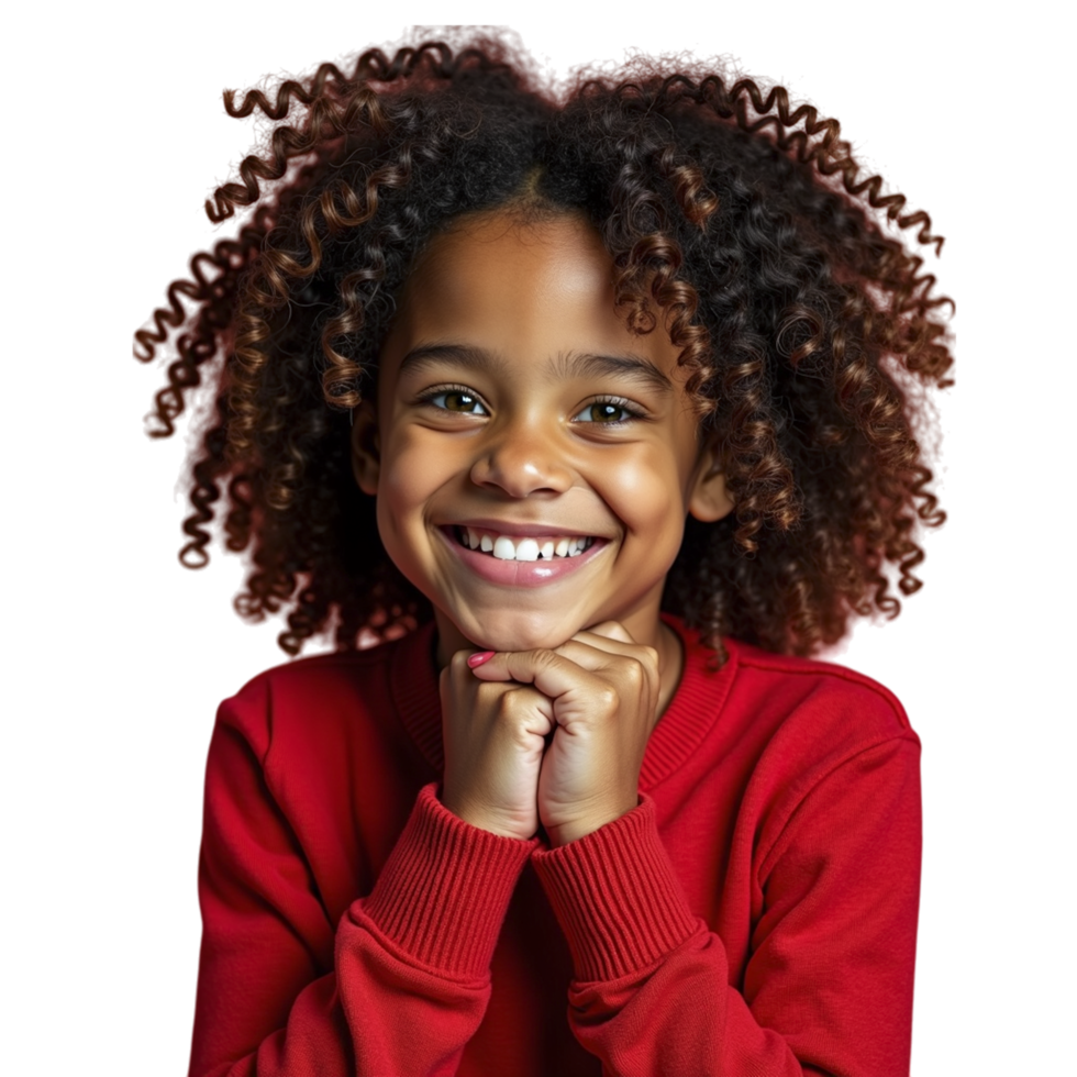 A young girl with curly hair smiling png