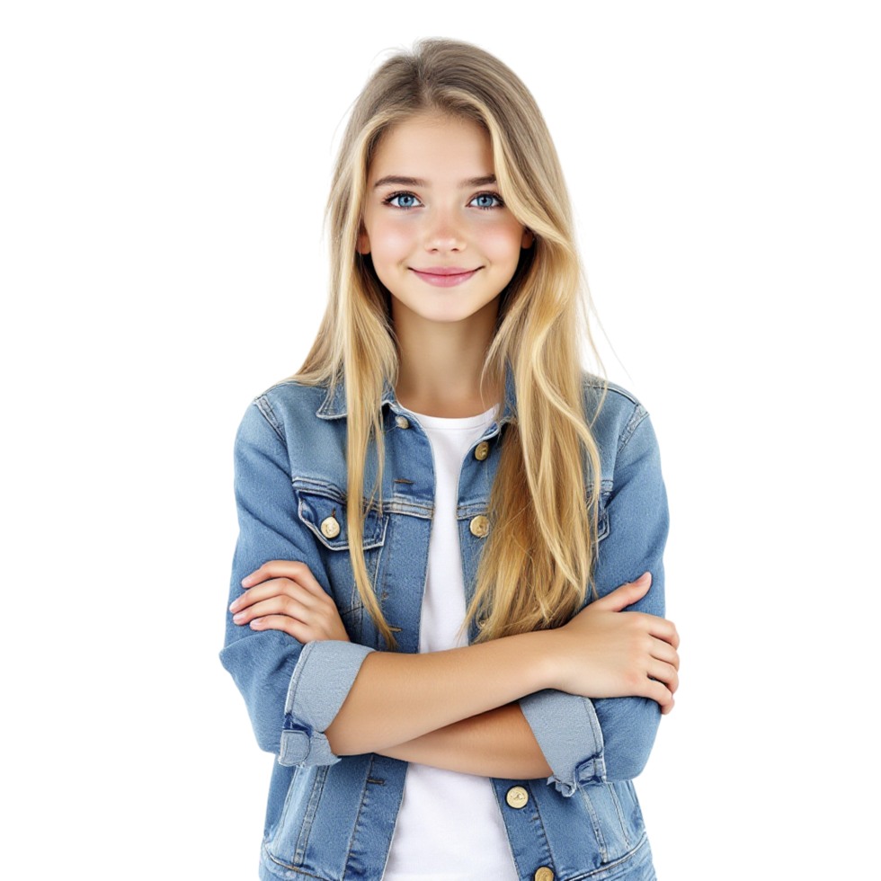 A young girl in a denim jacket png