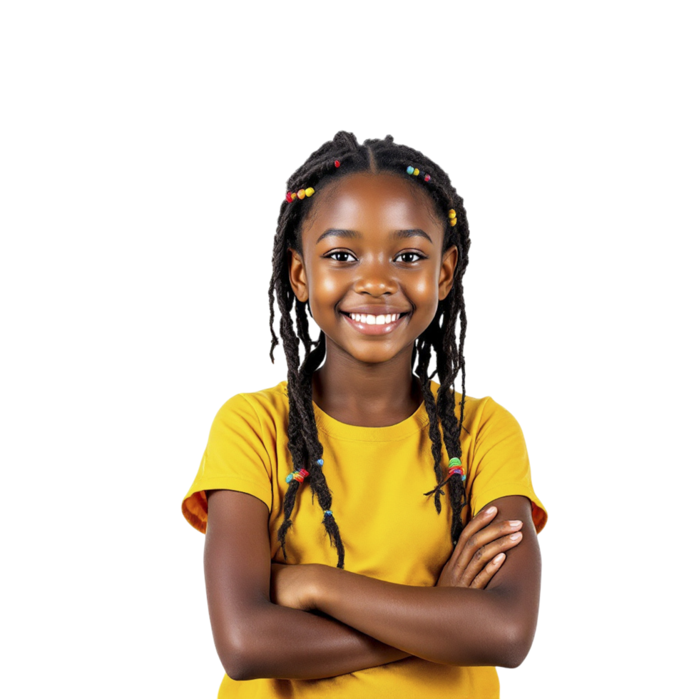 A young african girl with braids and a yellow shirt png