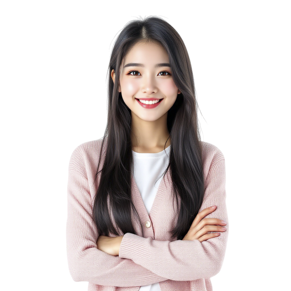 Asian woman smiling with arms crossed png