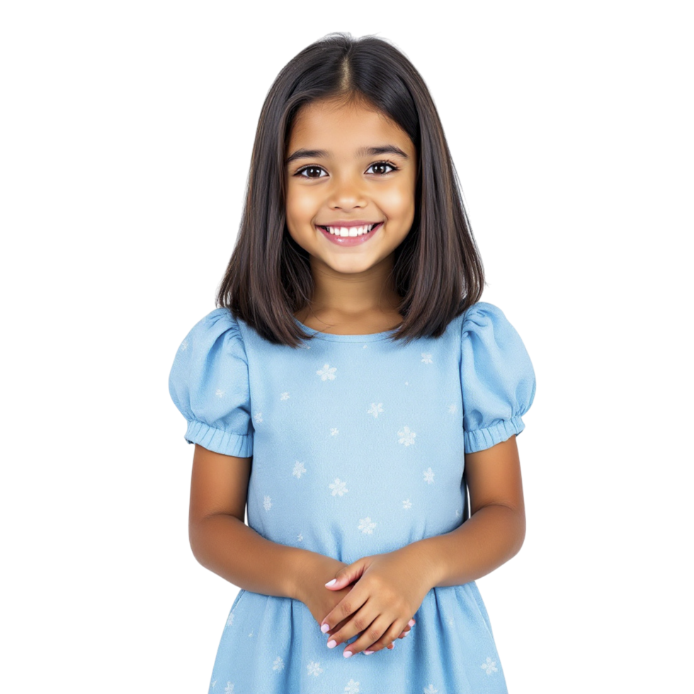 A little girl in a blue dress png