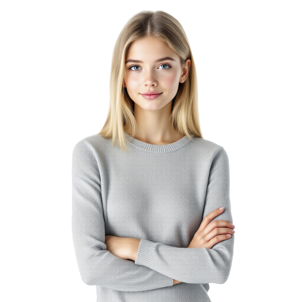 A beautiful blonde woman in a grey sweater png