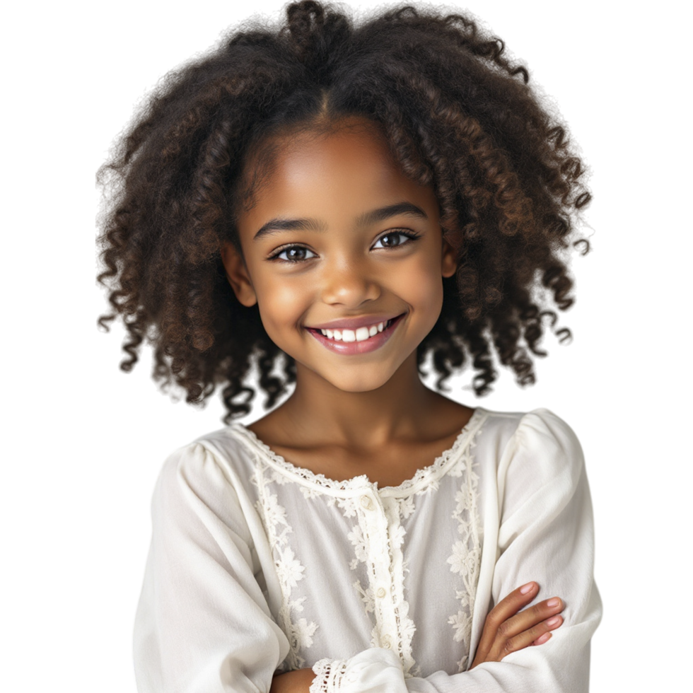 A little girl with curly hair smiling png