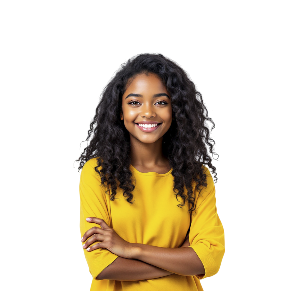A young african american woman in a yellow shirt png