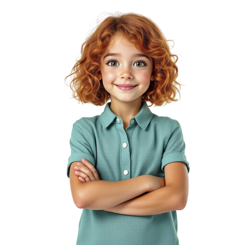 A little girl with red hair and green shirt png