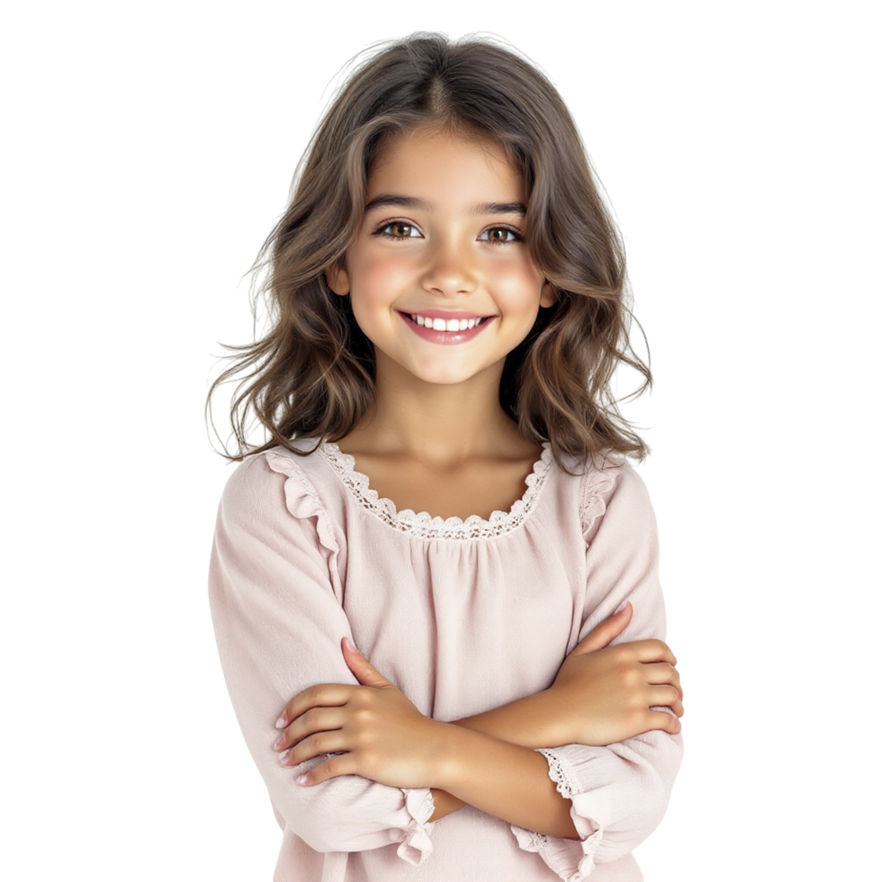 A little girl smiling with her arms crossed png