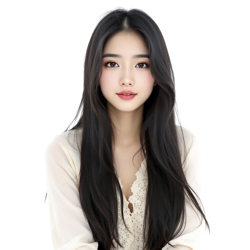 A woman with long hair and a white blouse png