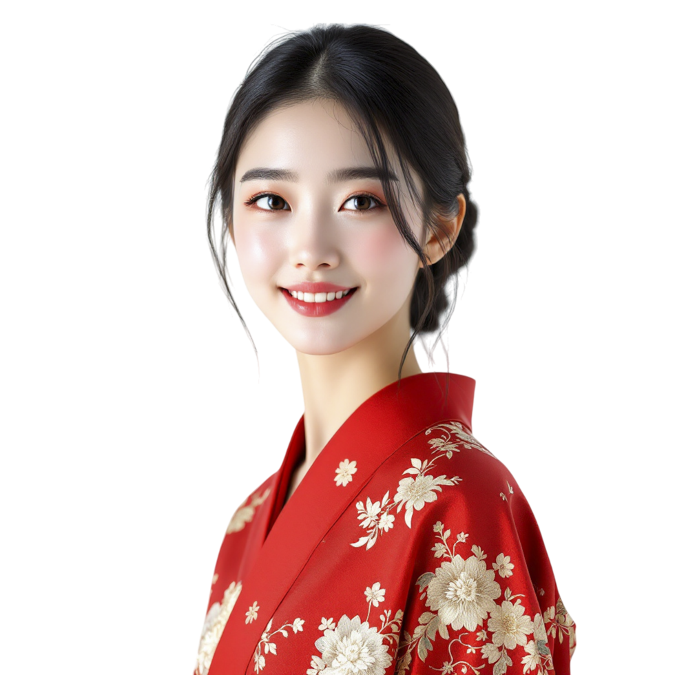 A beautiful young woman in a traditional kimono png