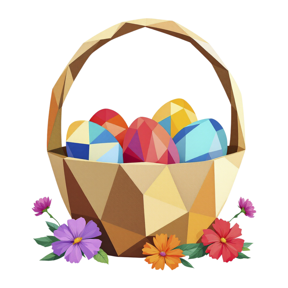 Easter basket with colorful eggs and flowers png
