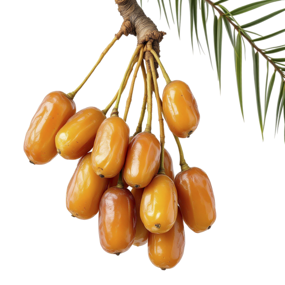 A bunch of ripe dates hanging from a tree branch png