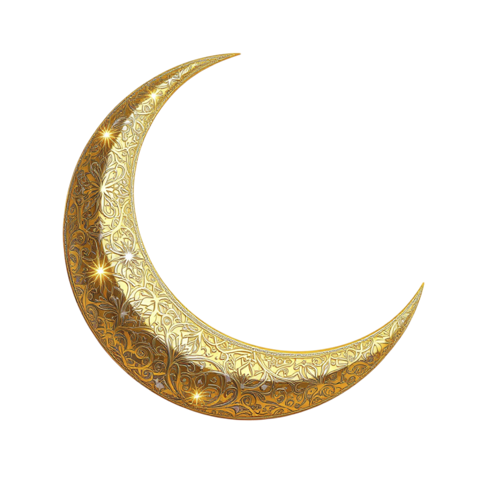 Golden crescent with stars on black background png