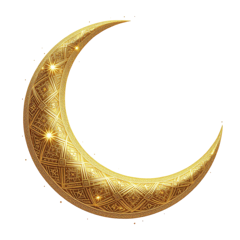 A golden crescent with a star pattern png