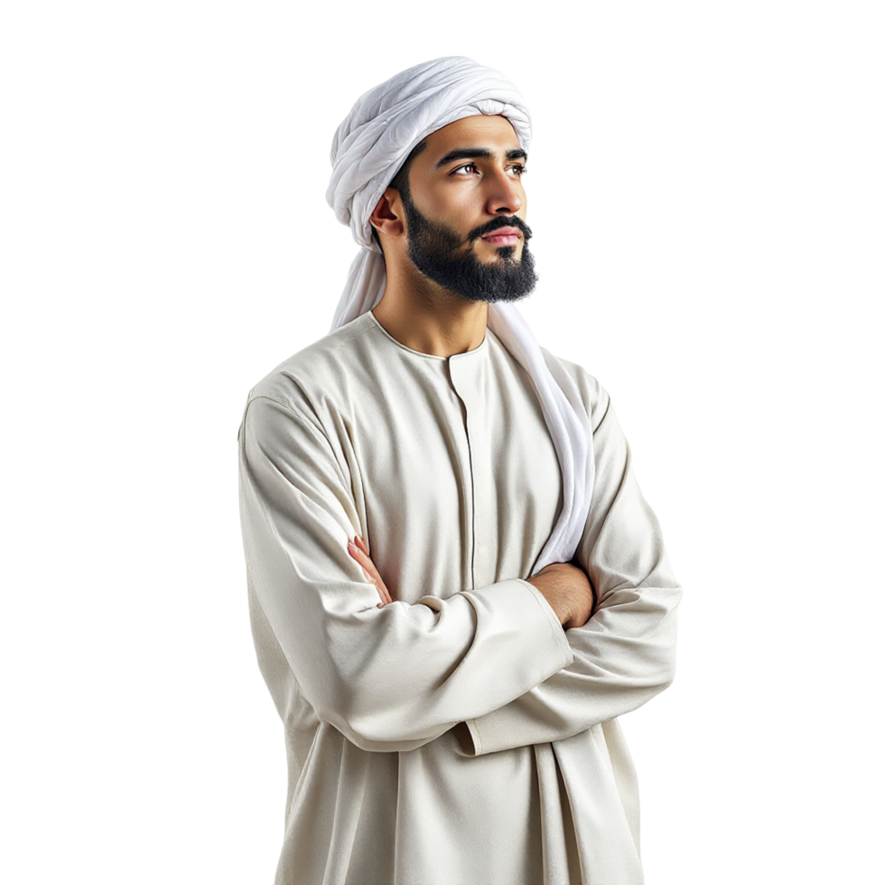 Arab man in traditional clothing standing with arms crossed png