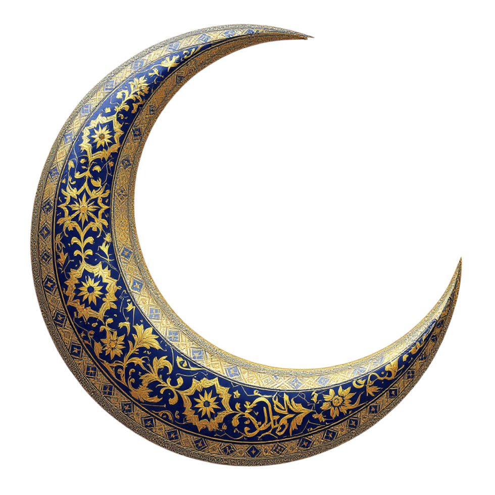 A crescent with gold and blue designs on it png