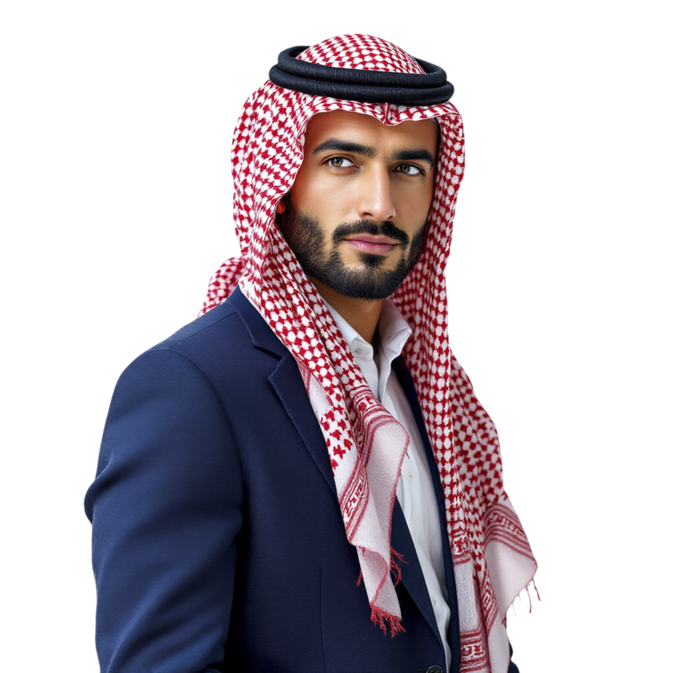 A man in a suit and a scarf png