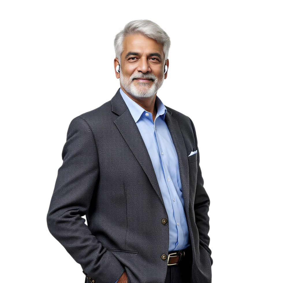 A man with grey hair and a beard in a suit png