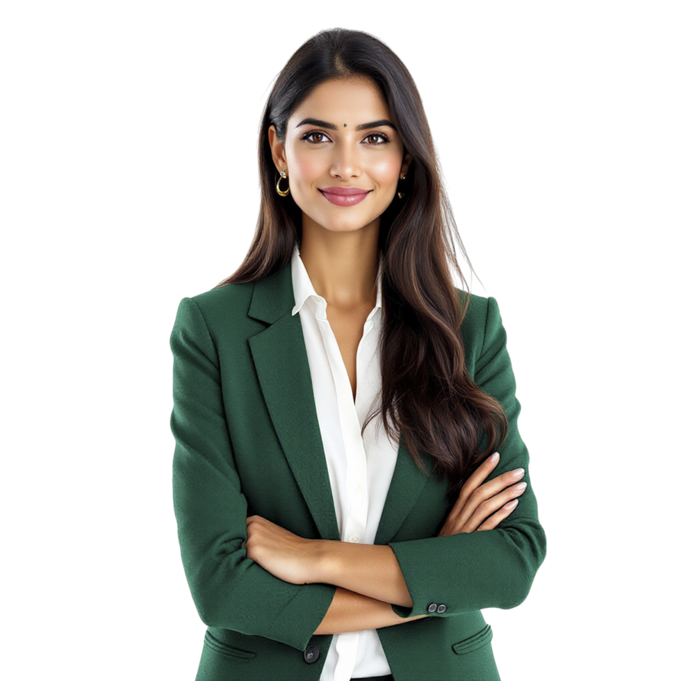 A beautiful woman in a green suit png