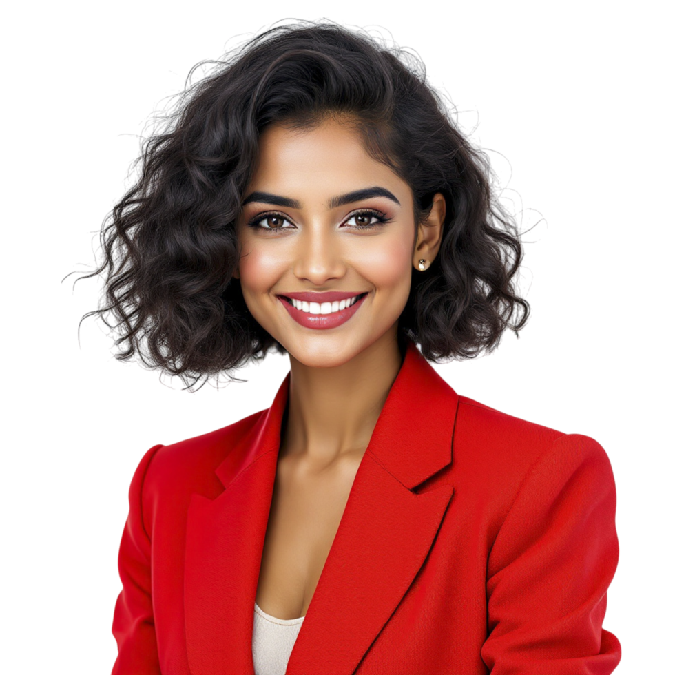 A beautiful young woman in a red blazer png