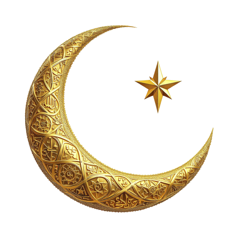 A golden crescent with a star on top png