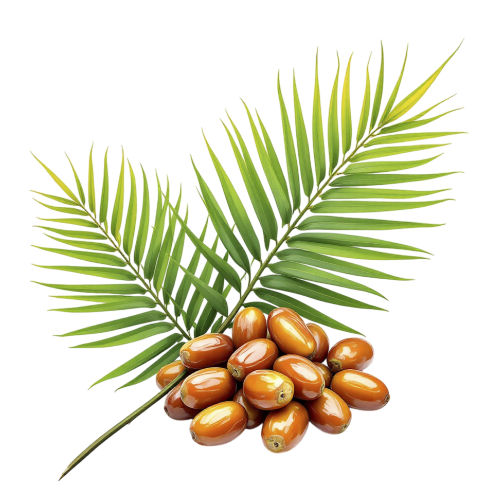 A bunch of dates and a palm leaf png