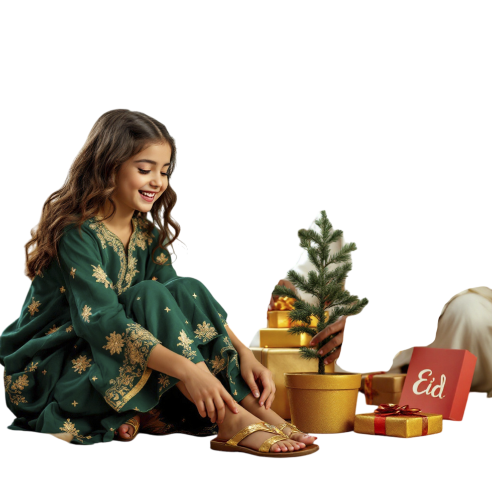 A family of three people sitting around a christmas tree png
