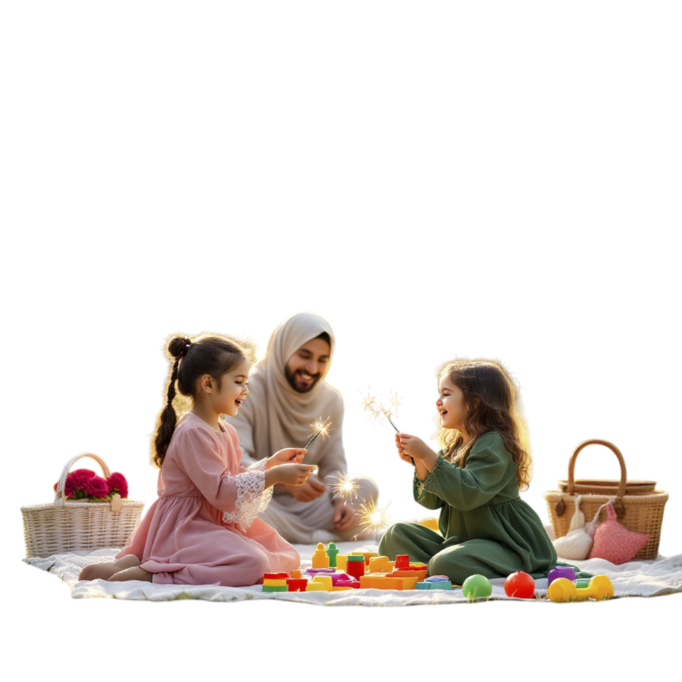 A family of three children playing with toys png