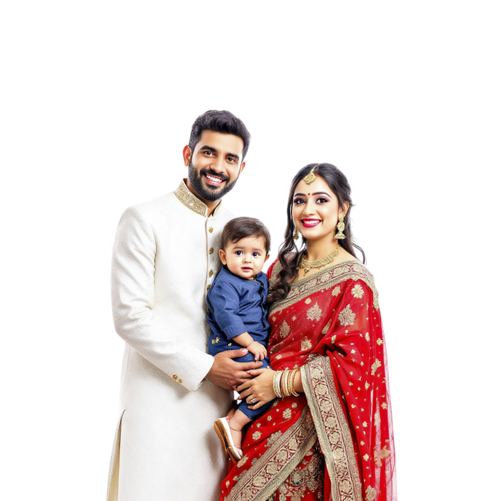 A man and woman in traditional indian attire pose for a photo png