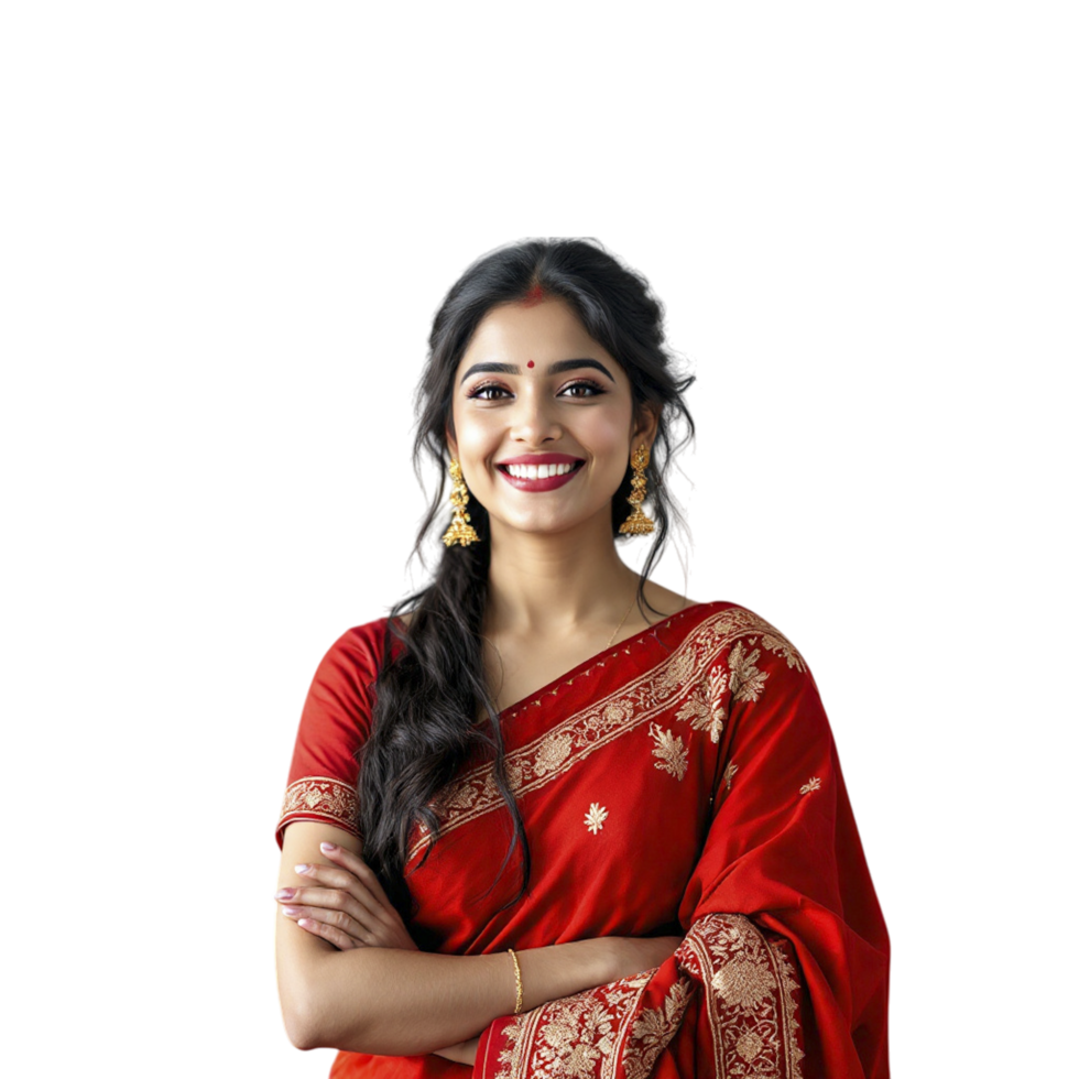 A woman in a red sari smiling png