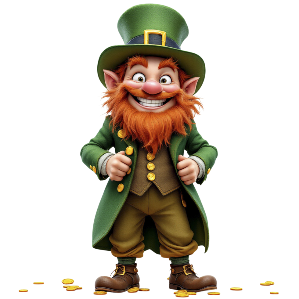 A cartoon leprechaun with a green hat and green coat png