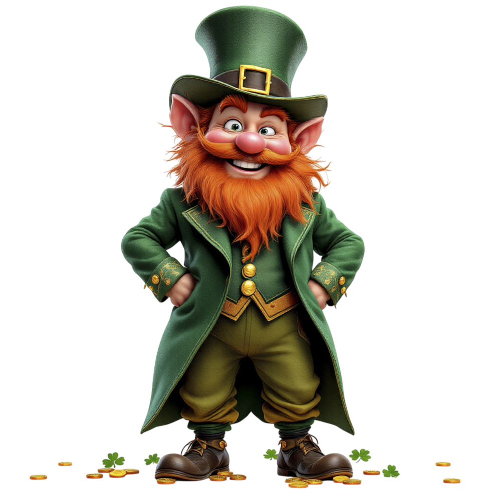 A cartoon leprechaun with a green hat and green coat png