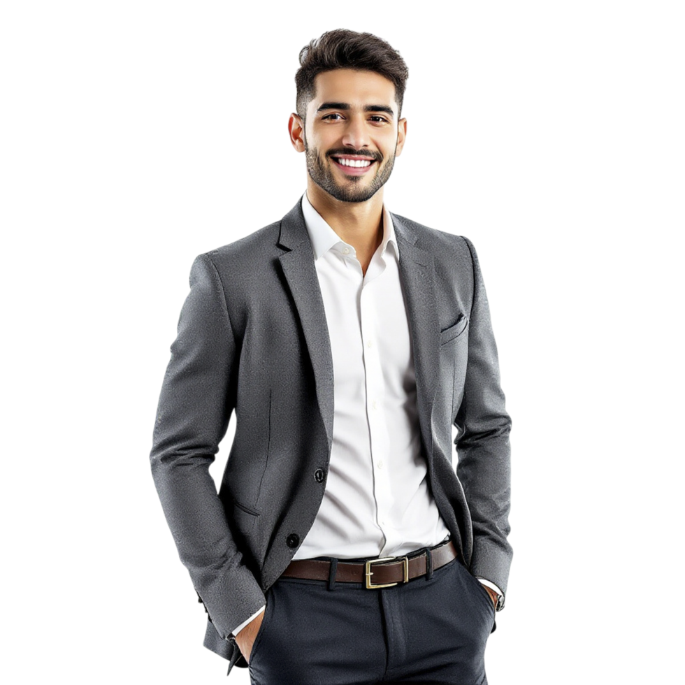 A man in a suit standing with his hands on his hips png
