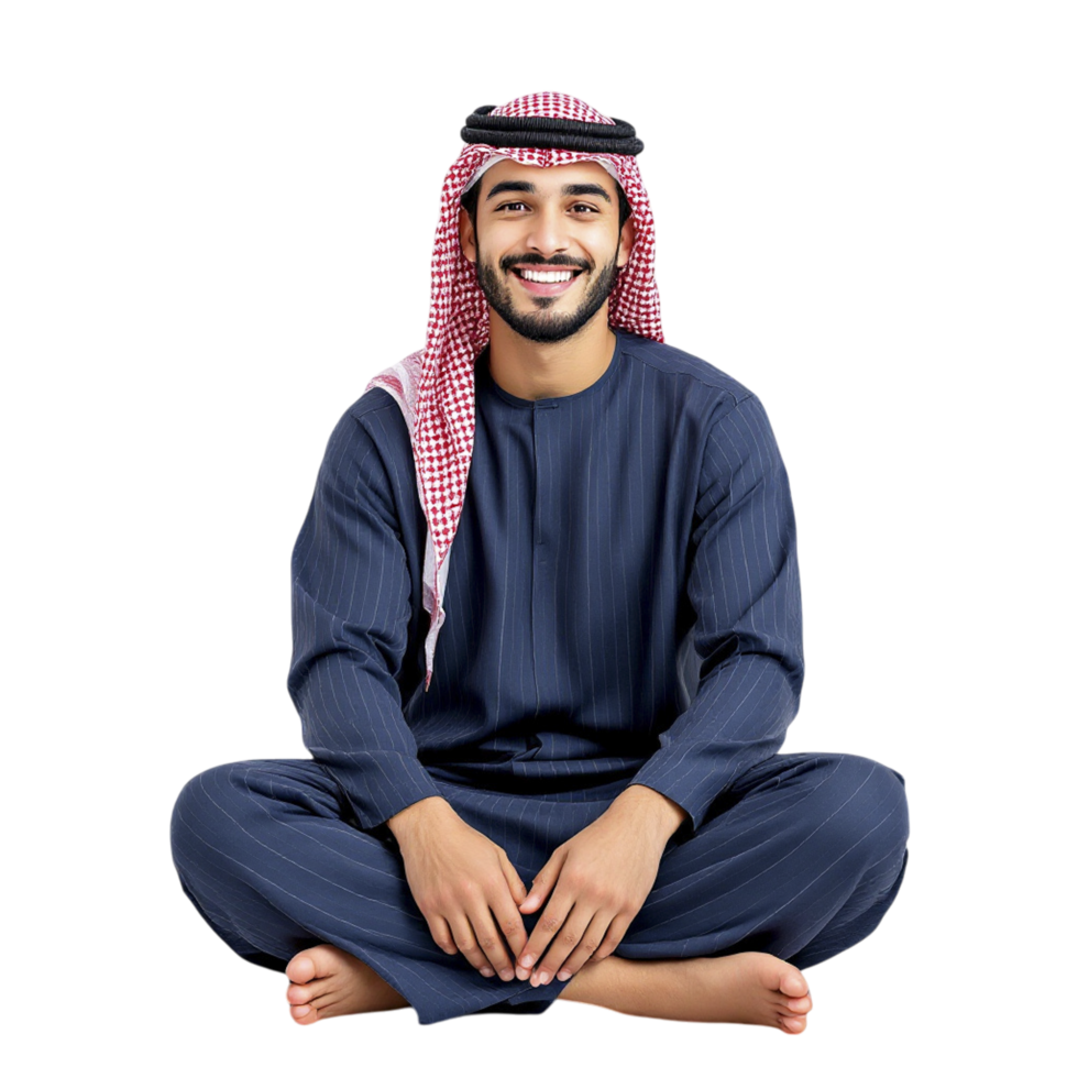 Arab man sitting on the floor isolated on black background png