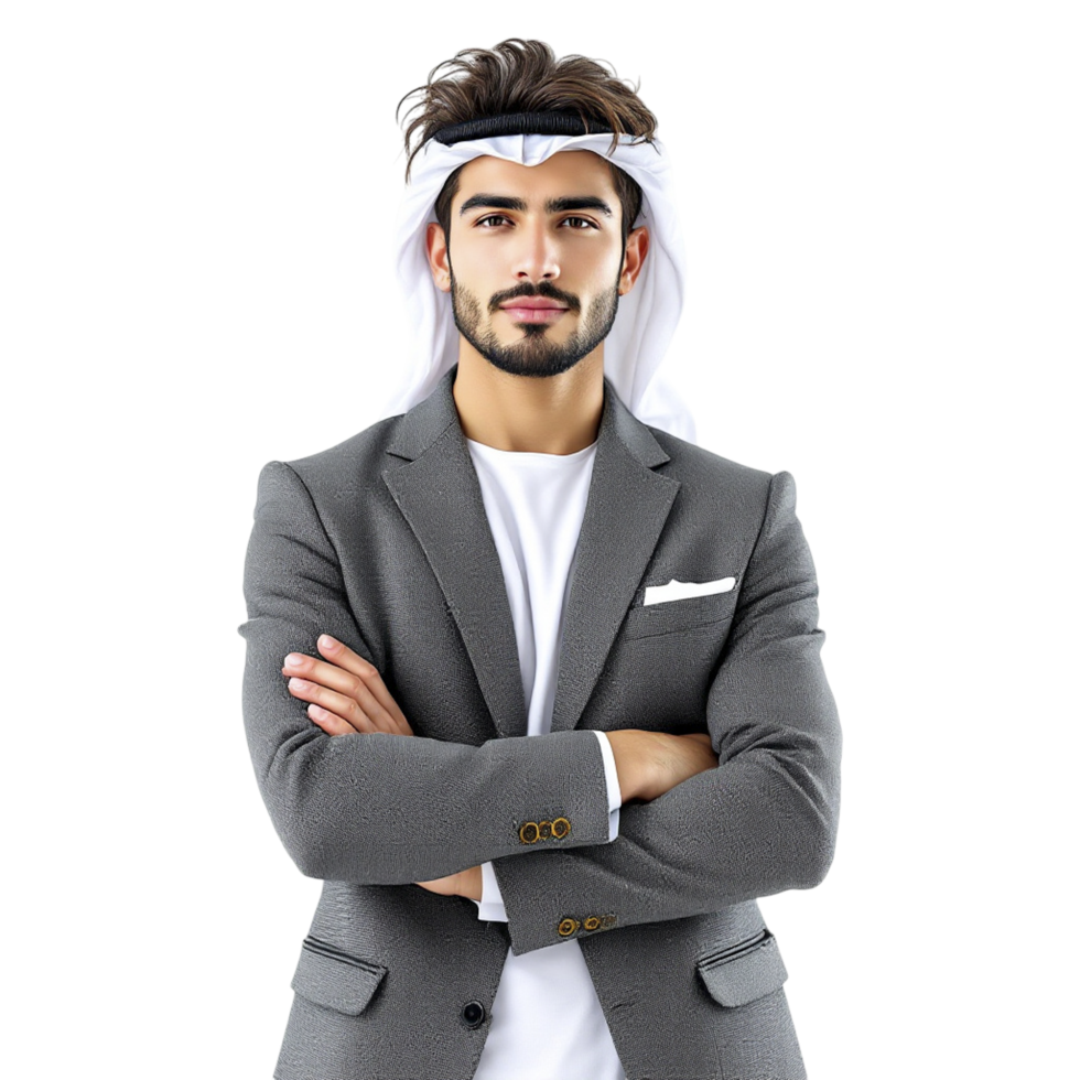 Arab businessman with arms crossed on black background png