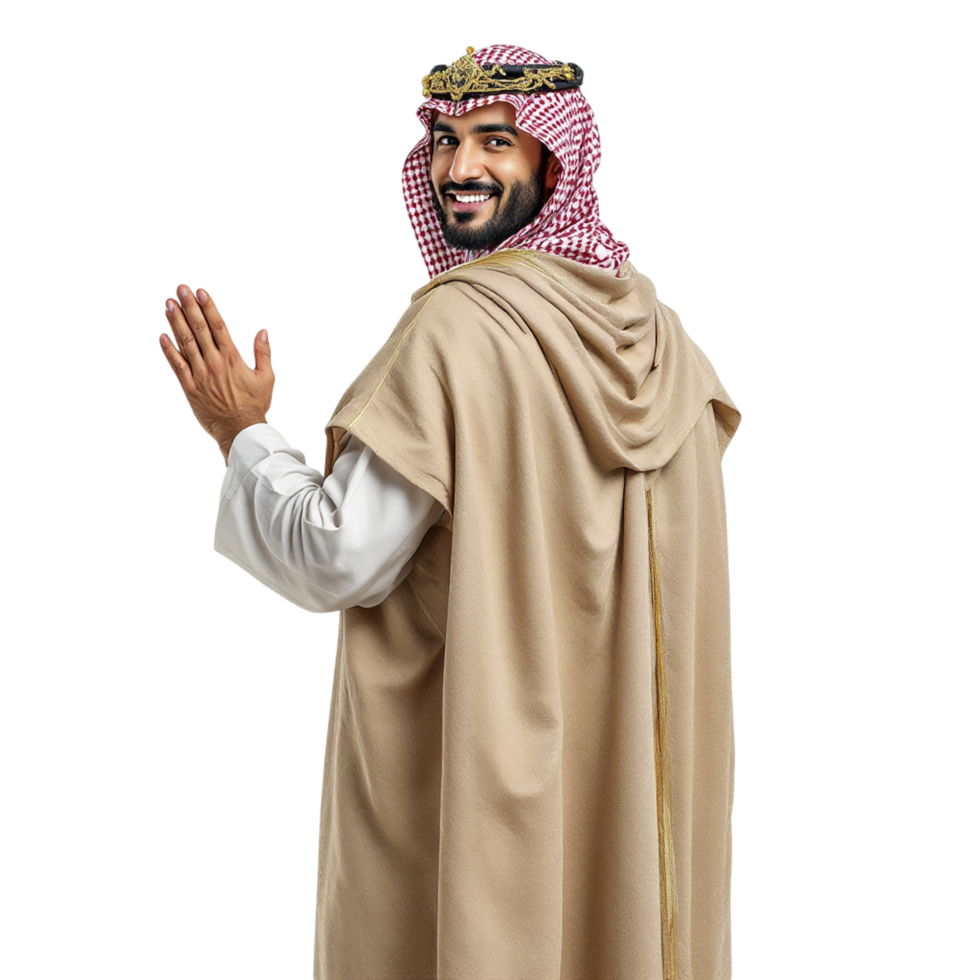 A man in arabic clothing waving his hand png