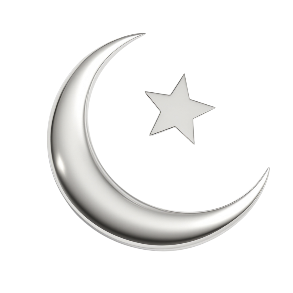A silver crescent and star icon on a black background png